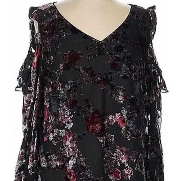 White House Black Market Black cold shoulder Ruffled Blouse Size 8/Whimsigoth - Picture 2 of 11